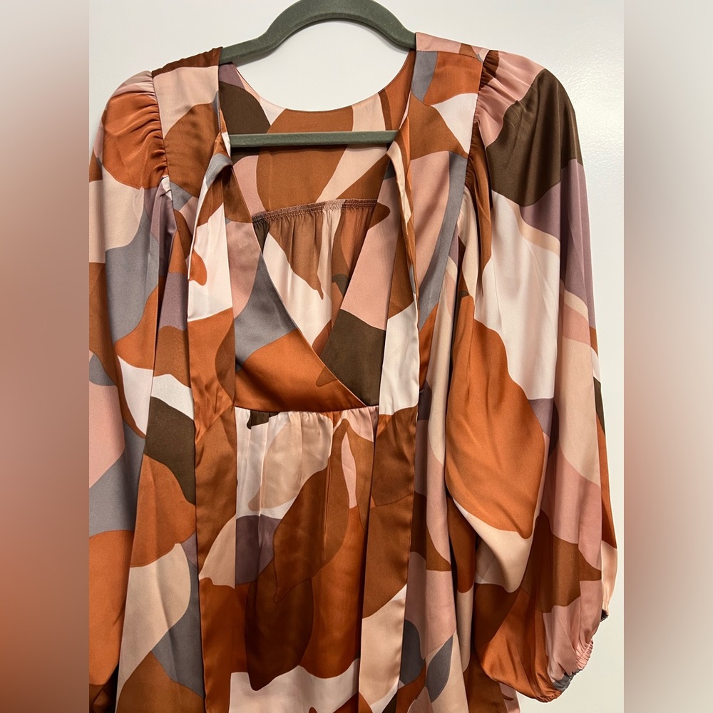 NWT DR2 swing top blouse shirt boho silky satin XL pink - Picture 5 of 10